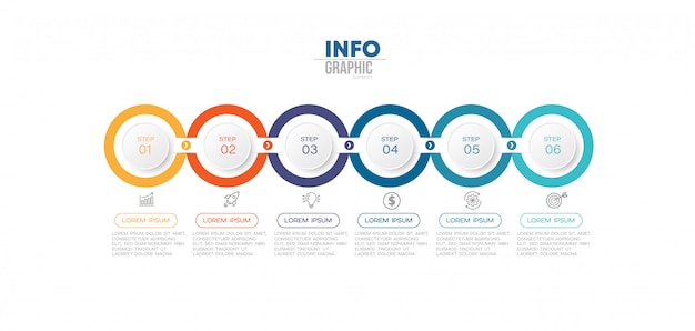 infographic element with icons and 6 options or steps