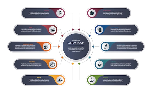 Infographic hygiene template icons in different colors