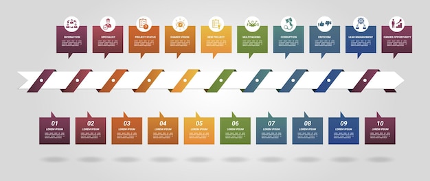 Infographic management template icons in different colors include lead management criticism