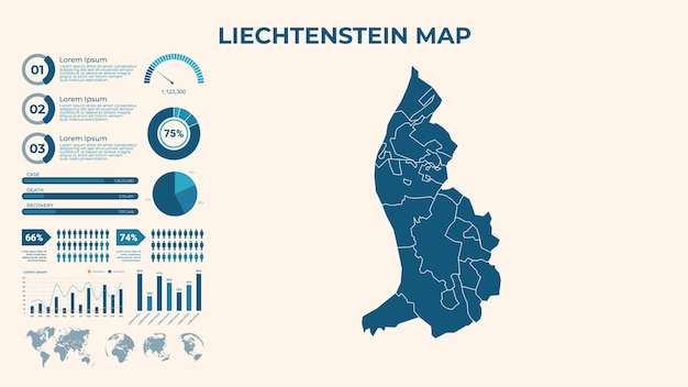 Infographic Map of Liechtenstein Vector Map of a global map in the form of regions