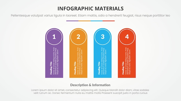 Infographic slide presentation template with modern flat style color with 4 point list and rounded rectangle shape