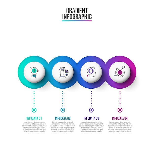 Infographic timeline design template. Business data visualization with 4 options.