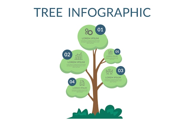 Infographic tree vector design with 5 steps