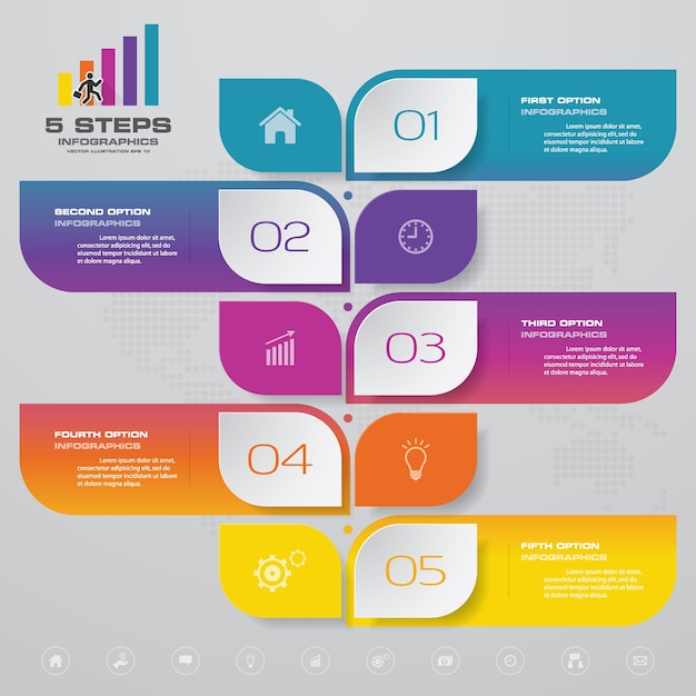 infographics design with 5 steps presentation chart.