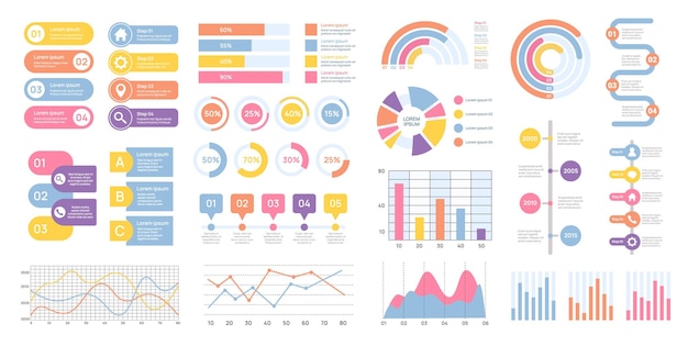 Infographics set Chart and graph presentation element flat business diagram Modern report data graphic financial flowchart Process workflow bar vector template