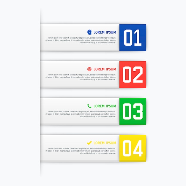  infographics template with four options in material  style. It can be used as a chart, numbered banner, presentation, graph, report, web etc.