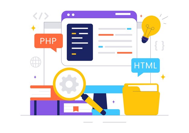 Informatics Vector Illustration featuring Logistics and Supply Chain Management Software Solutions with Coding and Digital Technology Background