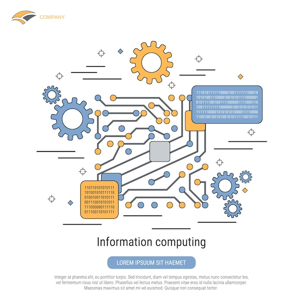 information computing flat contour style vector concept illustration