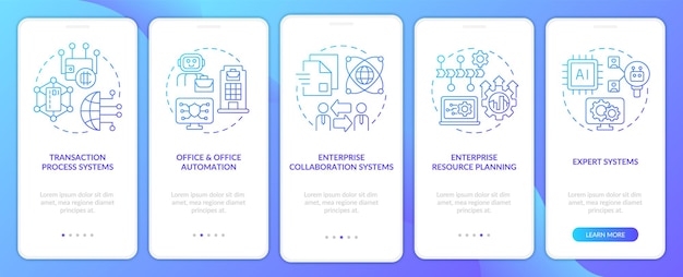 information systems kinds blue gradient onboarding mobile app screen