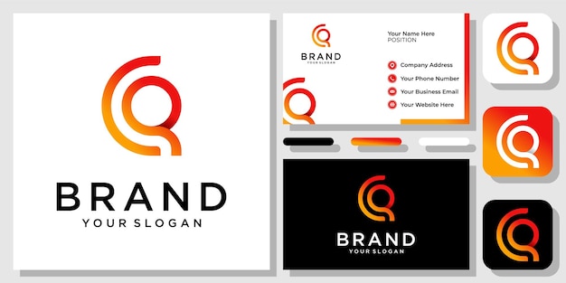 initials letters cq qc colorful gradient color shadow modern logo design with business card template