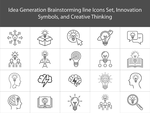 innovation ideas brainstorming teamwork creativity light bulb concepts silhouette icons set