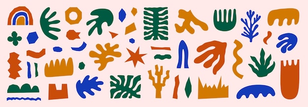 Inspired Matisse set with colorful cutting organic shapes and objects Modern  minimal design