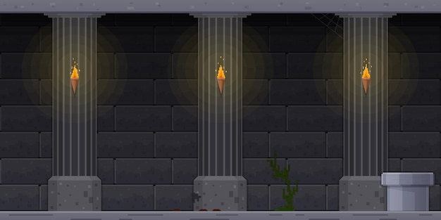 interface 8 bit game appearance of level in dark dungeon
