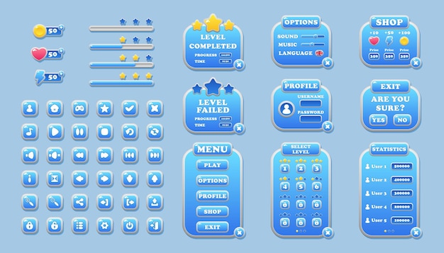 interface elements for game and app design buttons