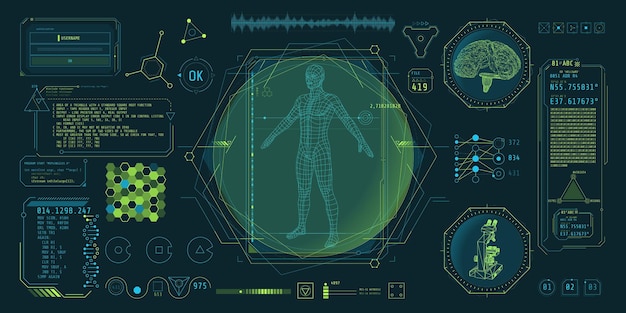 Interface of the program for processing and decoding big data Vector illustration