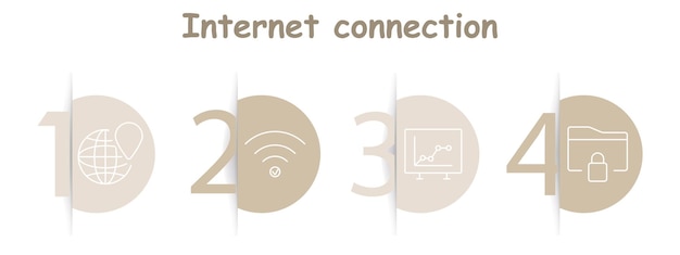 Internet connection set icon Globe with pin WiFi with checkmark graph on monitor secure folder online access analytics data safety connectivity