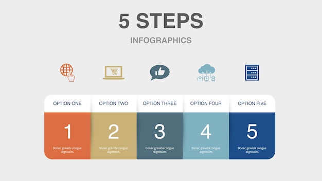 internet ecommerce social media iot server icons infographic design template creative concept with 5 steps