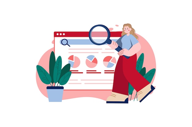 internet search red concept with people scene in the flat cartoon style