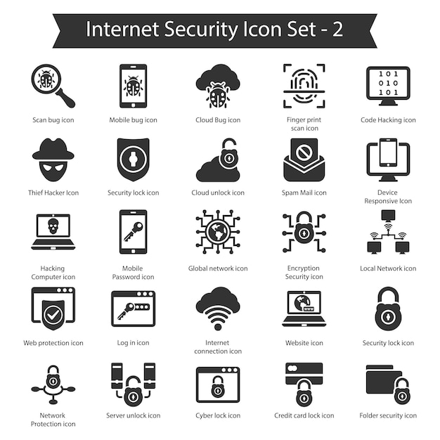 Internet security Set 2 Black Icon Set