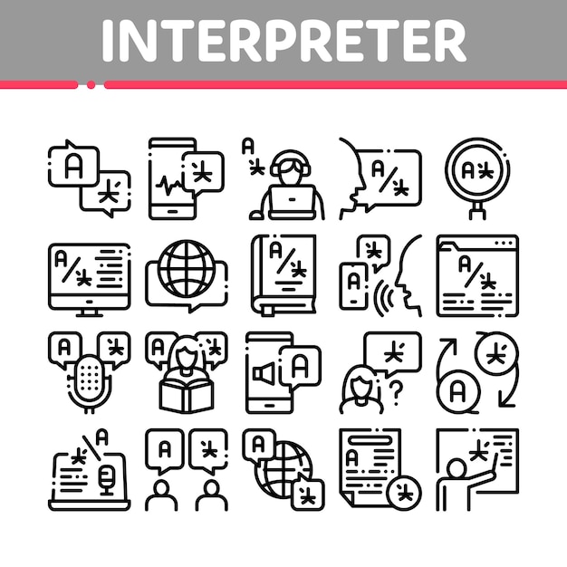 Interpreter Translator Collection Icons Set Vector