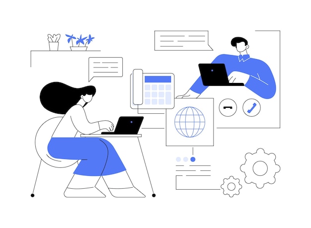 IP telephony abstract concept vector illustration Voice over Internet Protocol VoIP idea business technology company teamwork organization computer telephone integration abstract metaphor