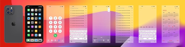 Iphone 13 Apple mockup Apple interface Apple apps Phone navigation page Calendar notes history main menu IOS call screen design concept Editorial vector illustration