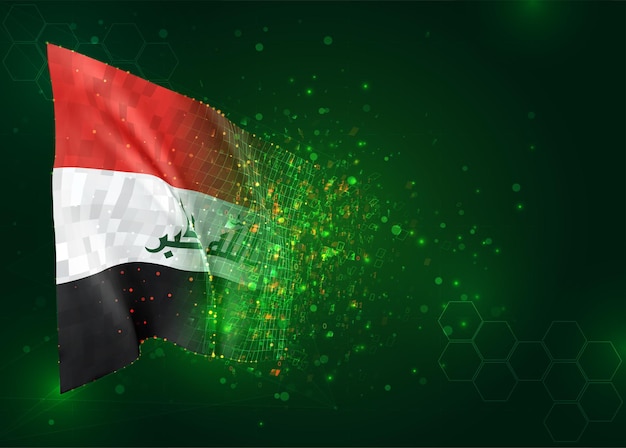 Iraq, 3d flag on green background with polygons