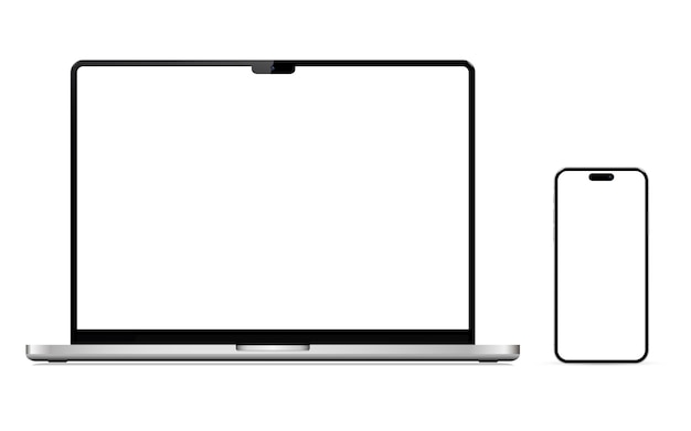 Isolated laptop and smartphone with transparent screen