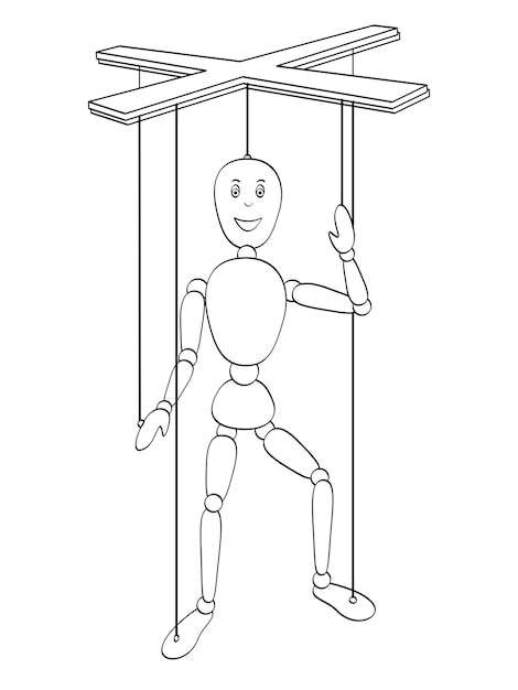 isolated object coloring black lines white background the object toy man puppet on thread marionette