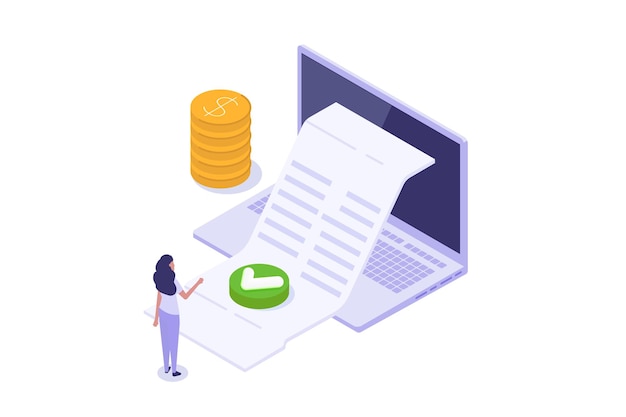 isometric approved credit bill payment approved concept vector illustration