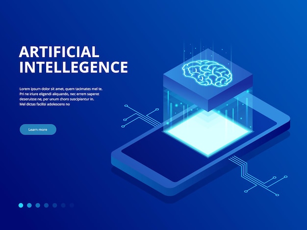Isometric artificial intelligence business concept. Technology and engineering concept, data connection pc smartphone future technology.