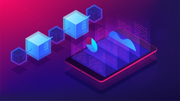 isometric blockchain and ico analysis concept.