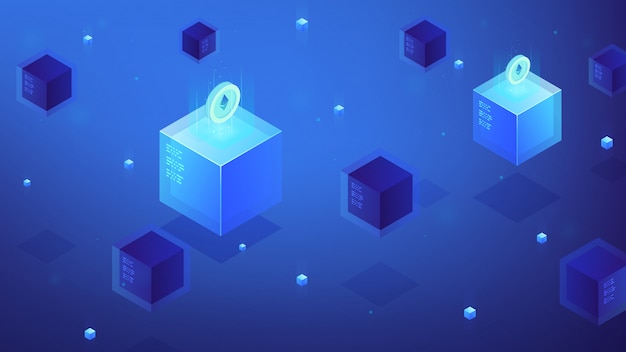 isometric blockchain etherium cryptocurrency concept.