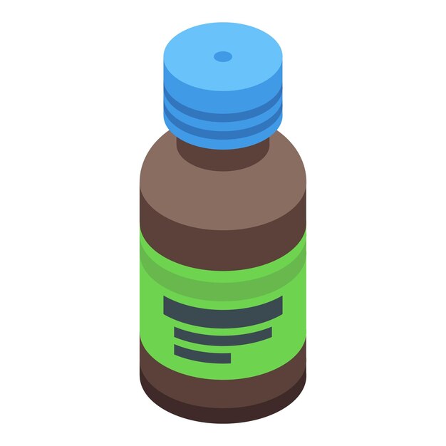 Isometric brown medicine bottle with blue cap