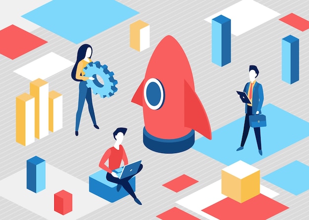 Isometric business start up concept, project startup process
