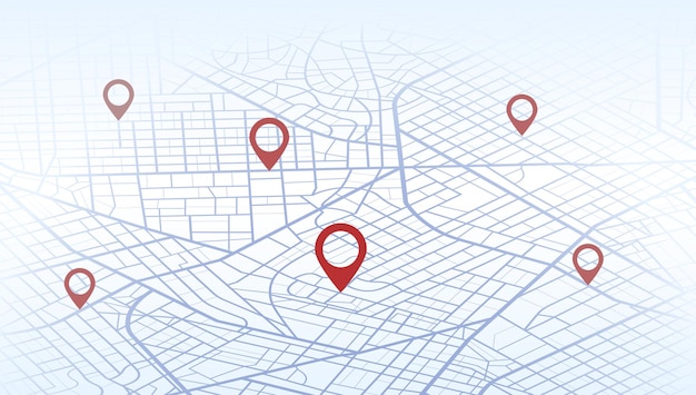 Isometric city urban roads and streets abstract map downtown district map highlights points of