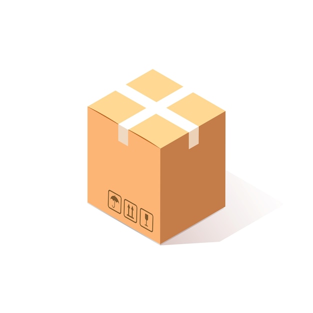  isometric closed carton, cardboard box  on white background. Transportation package in store, distibution .   