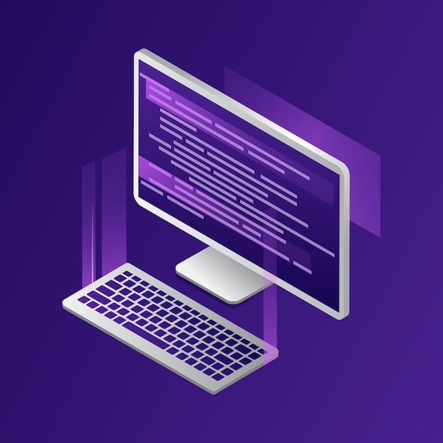 isometric composition in cartoon 3d style of modern computer