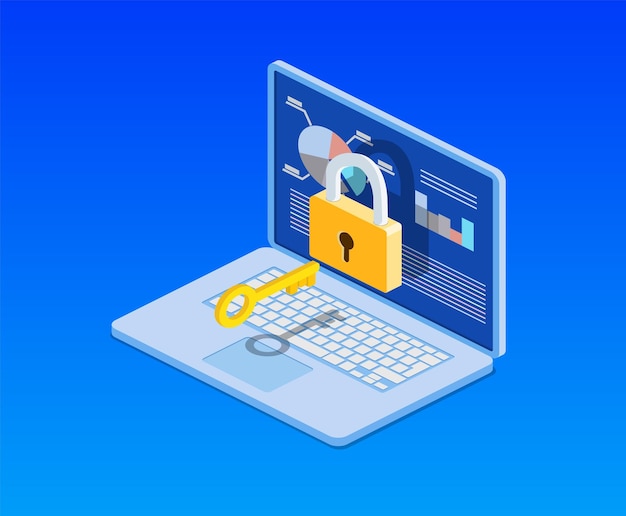 isometric computer with key lock