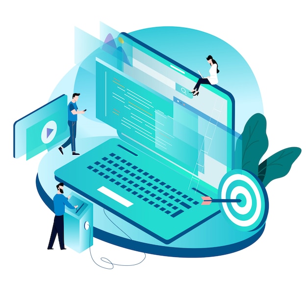 Isometric concept for coding, programming, website and application development