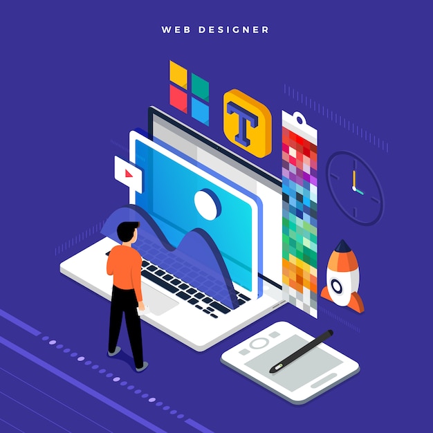isometric   concept web er.  illustration. website layout design.