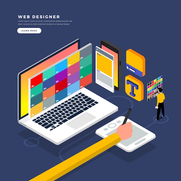 isometric   concept web er.  illustration. website layout design.