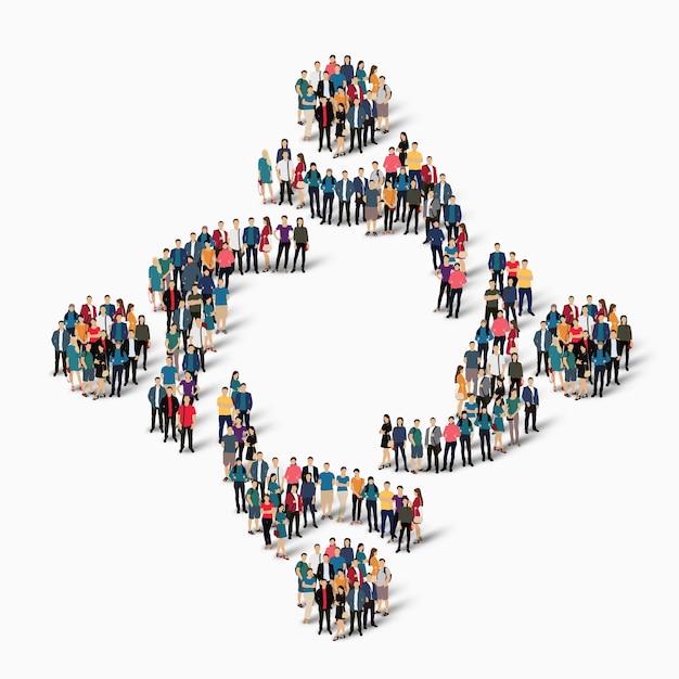 isometric crowded people in people hugging shape