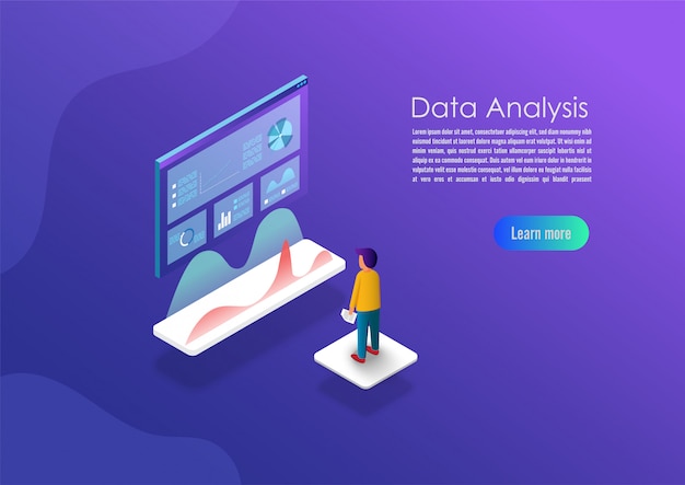 isometric data analytics concept banner.