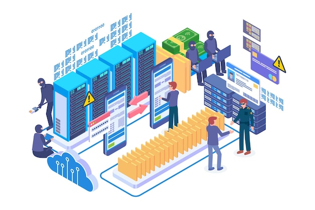 isometric data fraud technology vector concept