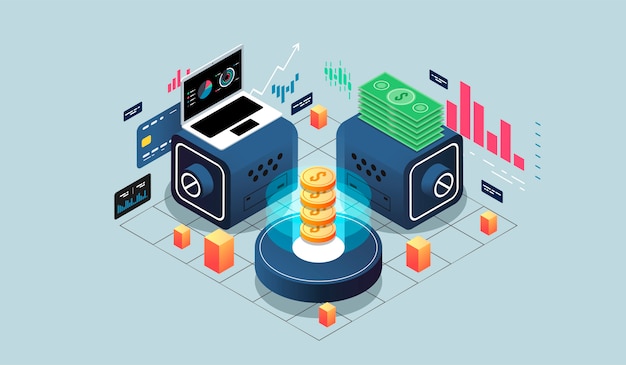 isometric design concept virtual reality and augmented reality. software development and programming