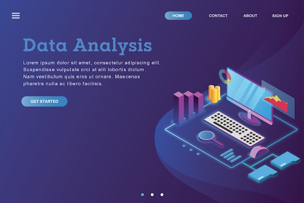 isometric design landing page data analysis