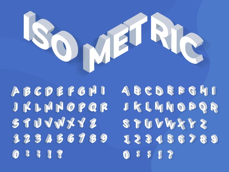 Vector isometric font 3d perspective effect geometric typography vector set
