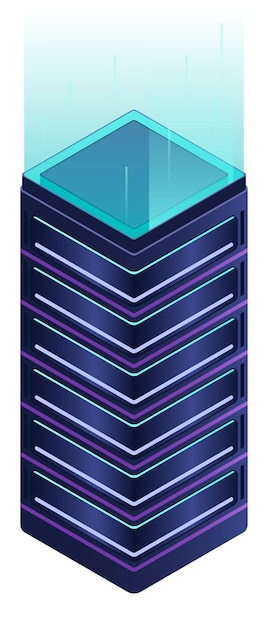 Isometric futuristic server Isometric database or data center Abstract blockchain Computer storage Cloud storage Isometric technology