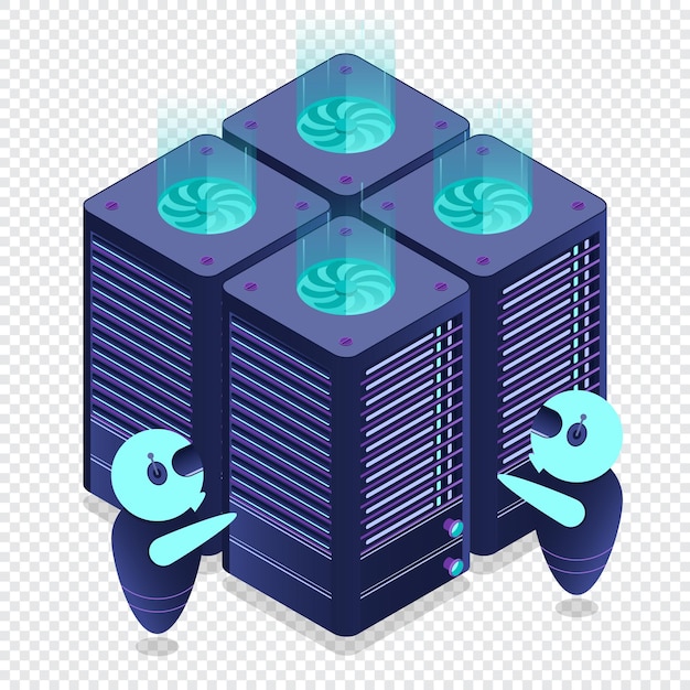 Isometric futuristic server Isometric database or data center Abstract blockchain Computer storage Cloud storage Isometric technology